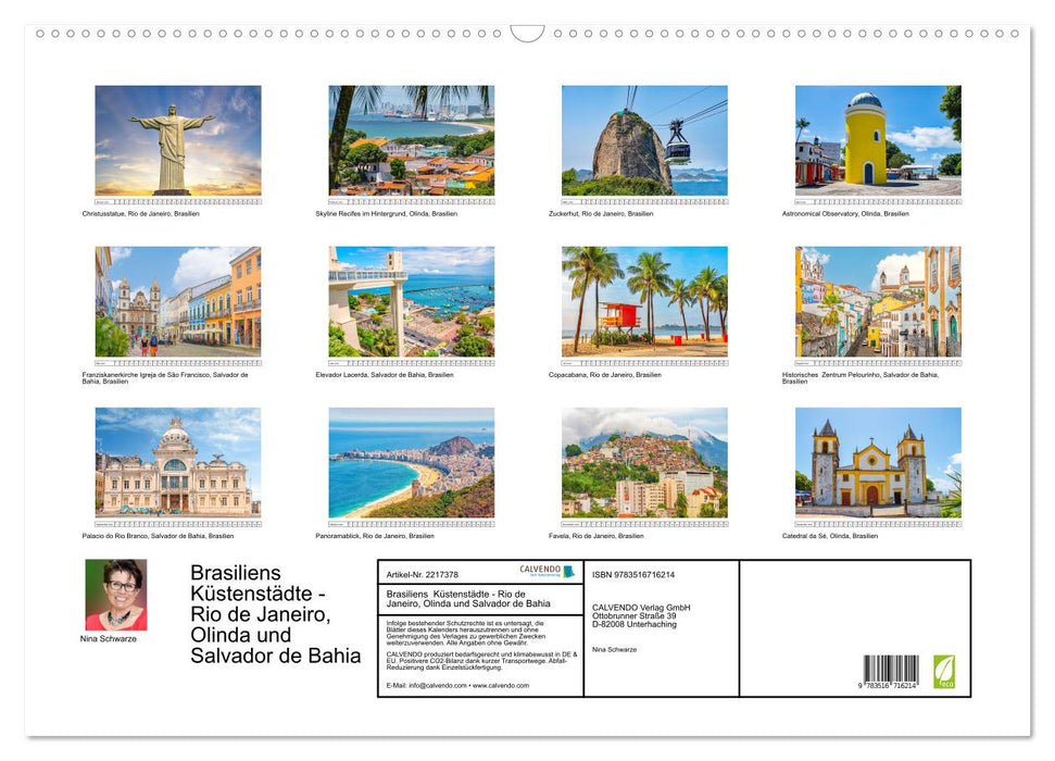 Brasiliens Küstenstädte - Rio de Janeiro, Olinda und Salvador de Bahia (CALVENDO Wandkalender 2026)