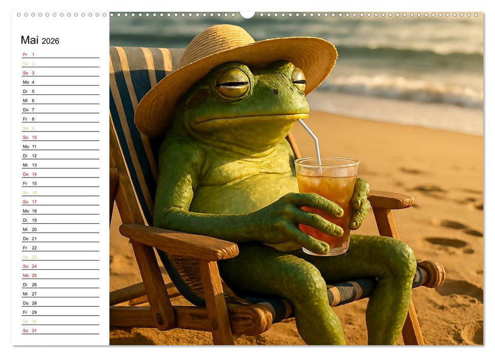 Frosch am Strand - Sommer, Sonne, grüne Haut (CALVENDO Wandkalender 2026)