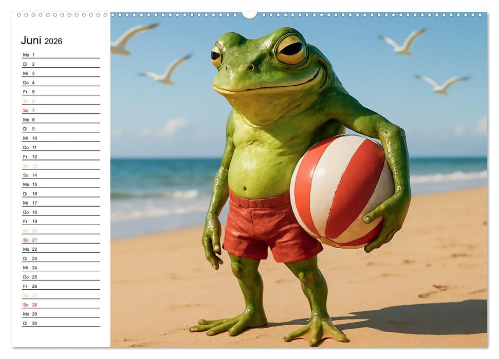 Frosch am Strand - Sommer, Sonne, grüne Haut (CALVENDO Wandkalender 2026)