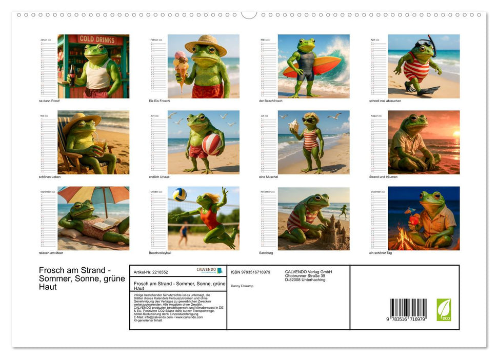 Frosch am Strand - Sommer, Sonne, grüne Haut (CALVENDO Premium Wandkalender 2026)
