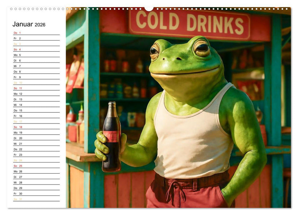 Frosch am Strand - Sommer, Sonne, grüne Haut (CALVENDO Premium Wandkalender 2026)