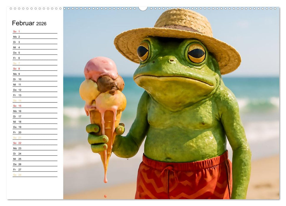 Frosch am Strand - Sommer, Sonne, grüne Haut (CALVENDO Premium Wandkalender 2026)
