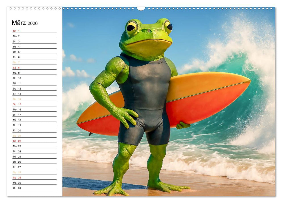 Frosch am Strand - Sommer, Sonne, grüne Haut (CALVENDO Premium Wandkalender 2026)