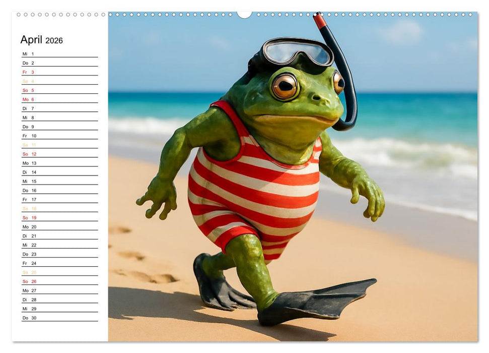 Frosch am Strand - Sommer, Sonne, grüne Haut (CALVENDO Premium Wandkalender 2026)