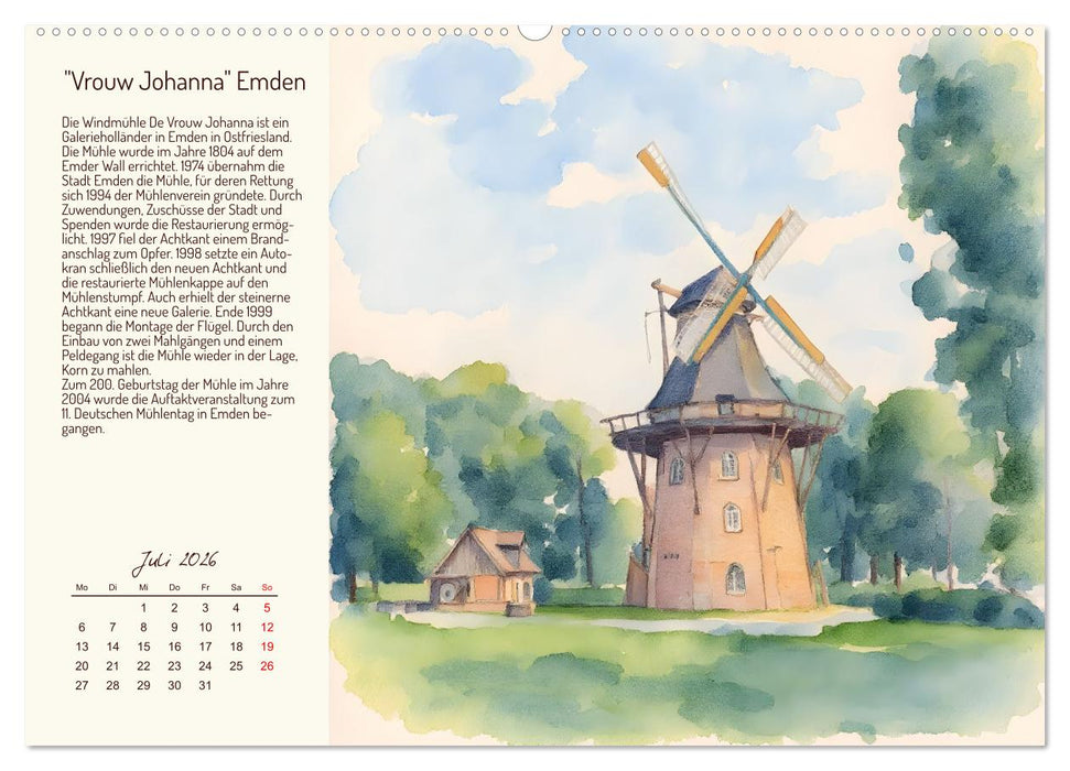 Deutschlands schönste Windmühlen (CALVENDO Premium Wandkalender 2026)