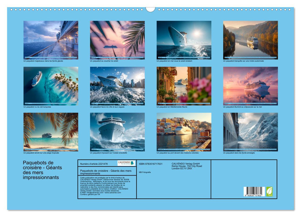 Paquebots de croisière - Géants des mers impressionnants (CALVENDO Calendrier mensuel 2026)
