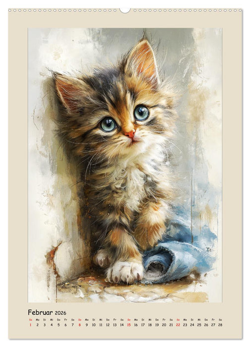Katzen. Momente feliner Poesie in Öloptik (CALVENDO Wandkalender 2026)