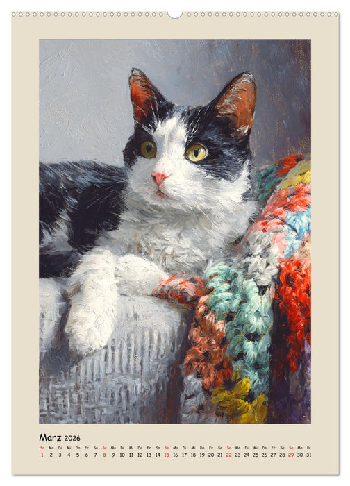 Katzen. Momente feliner Poesie in Öloptik (CALVENDO Wandkalender 2026)