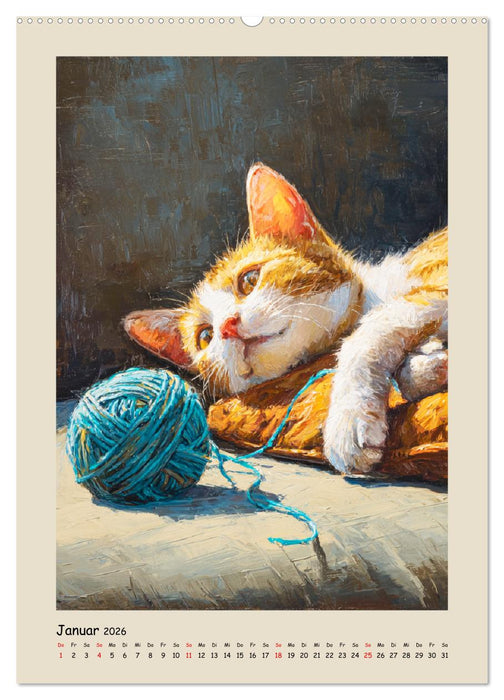 Katzen. Momente feliner Poesie in Öloptik (CALVENDO Premium Wandkalender 2026)