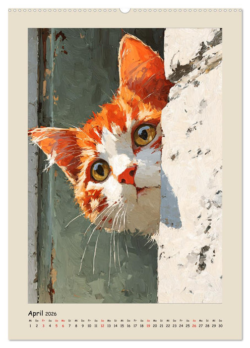 Katzen. Momente feliner Poesie in Öloptik (CALVENDO Premium Wandkalender 2026)