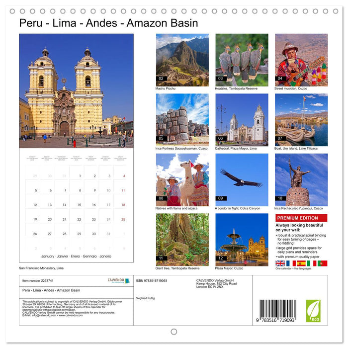 Peru - Lima - Andes - Amazon Basin (CALVENDO Monthly Calendar 2026)