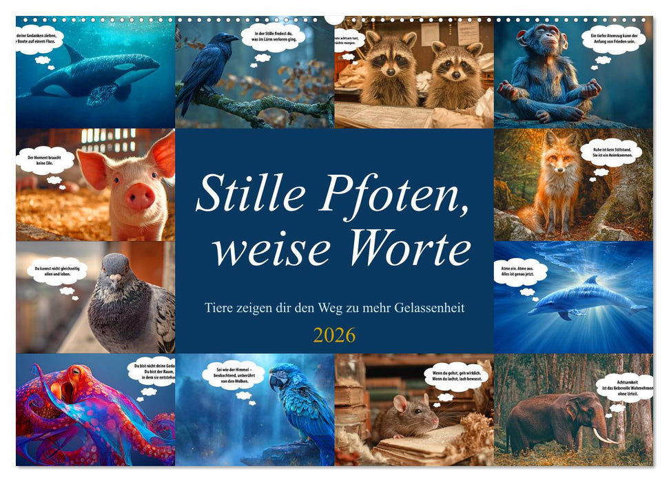 Stille Pfoten, weise Worte - Tiere zeigen dir den Weg zu mehr Gelassenheit (CALVENDO Wandkalender 2026)