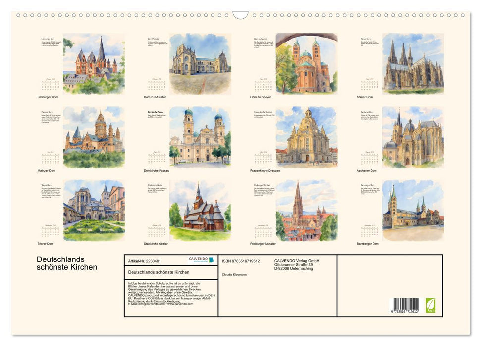 Deutschlands schönste Kirchen (CALVENDO Wandkalender 2026)