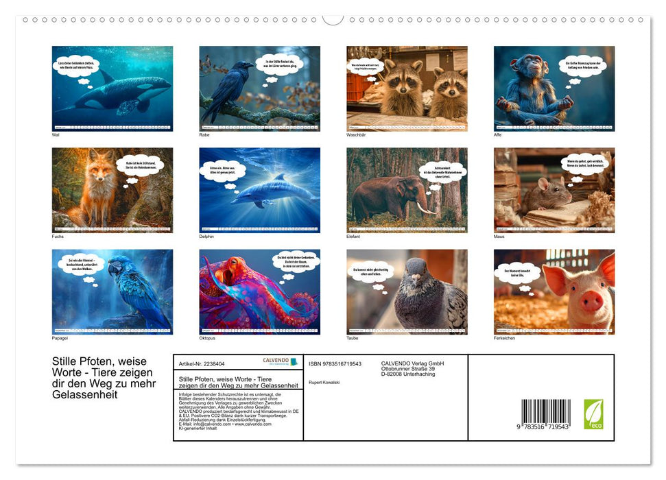 Stille Pfoten, weise Worte - Tiere zeigen dir den Weg zu mehr Gelassenheit (CALVENDO Premium Wandkalender 2026)