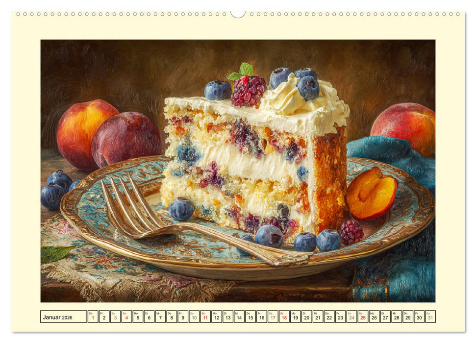 Pattiserie und Pinsel. Tortenträume in kunstvoller Öloptik (CALVENDO Wandkalender 2026)
