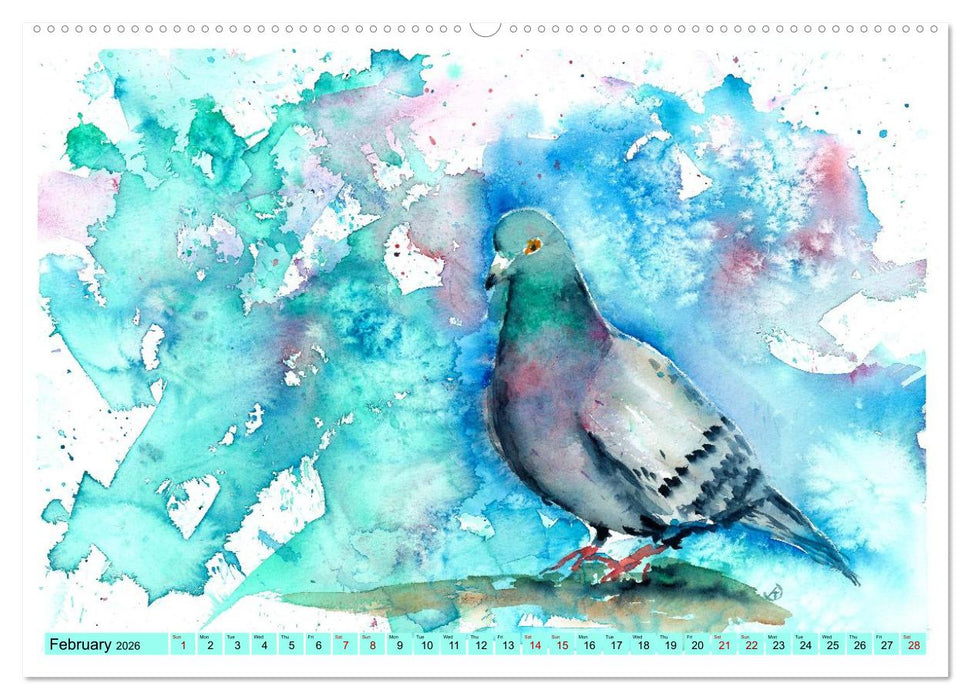 The Fascinating World of Birds in Watercolour (CALVENDO Monthly Calendar 2026)