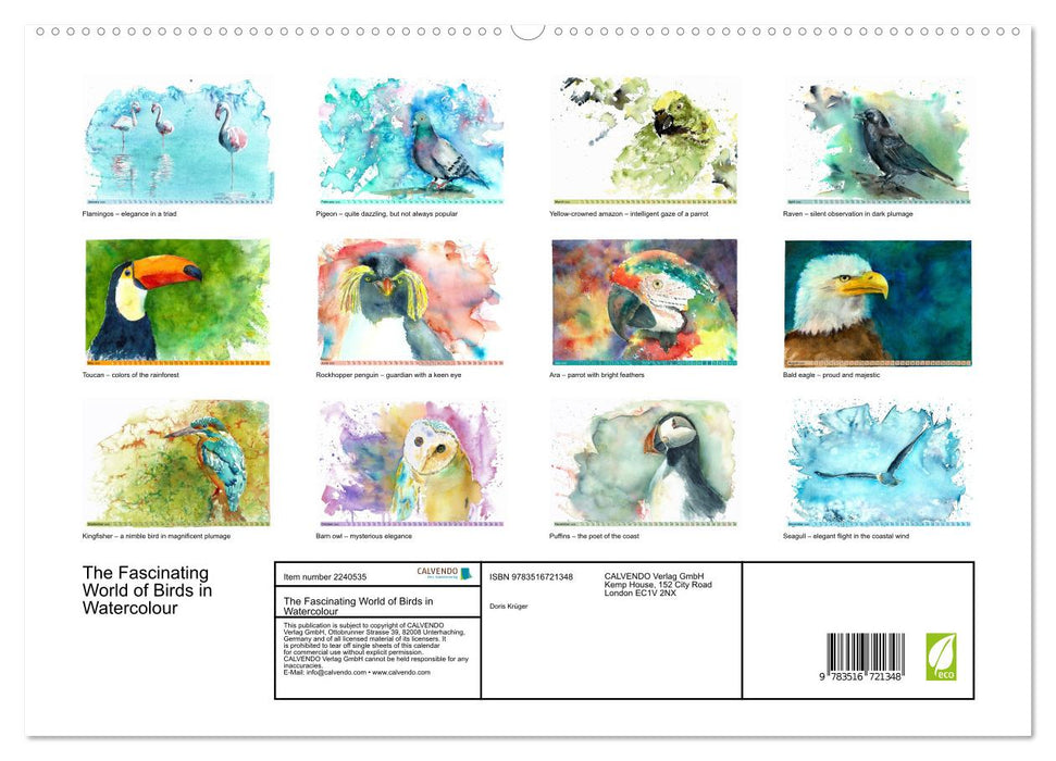 The Fascinating World of Birds in Watercolour (CALVENDO Premium-Calendar 2026)