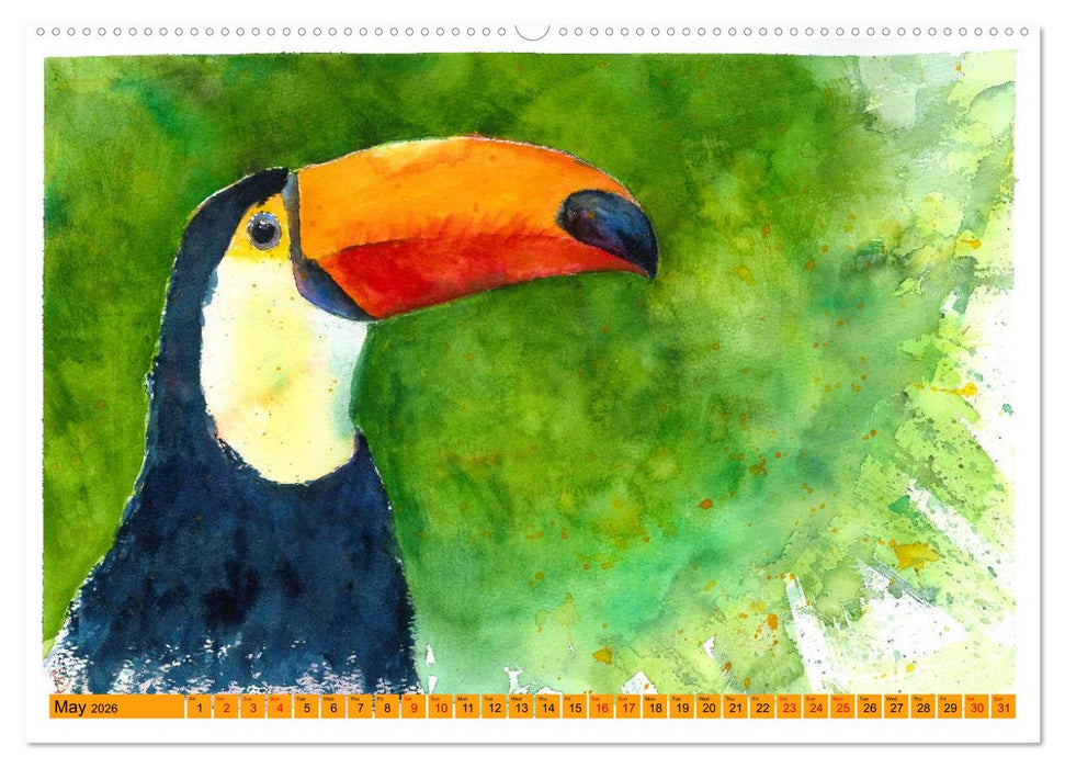 The Fascinating World of Birds in Watercolour (CALVENDO Premium-Calendar 2026)