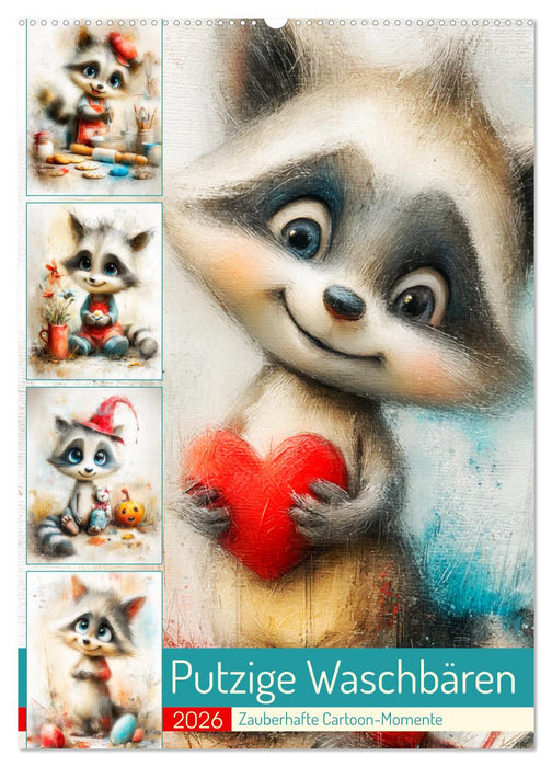 Putzige Waschbären. Zauberhafte Cartoon-Momente (CALVENDO Wandkalender 2026)