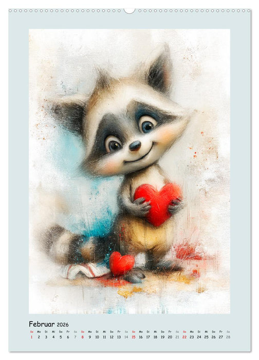 Putzige Waschbären. Zauberhafte Cartoon-Momente (CALVENDO Wandkalender 2026)