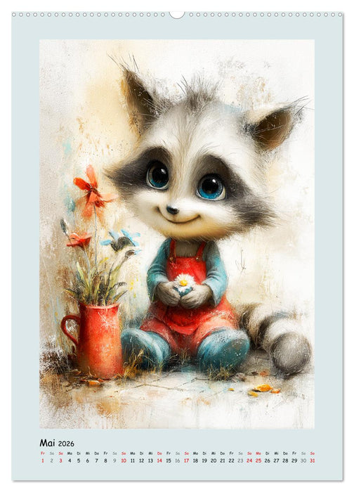 Putzige Waschbären. Zauberhafte Cartoon-Momente (CALVENDO Wandkalender 2026)