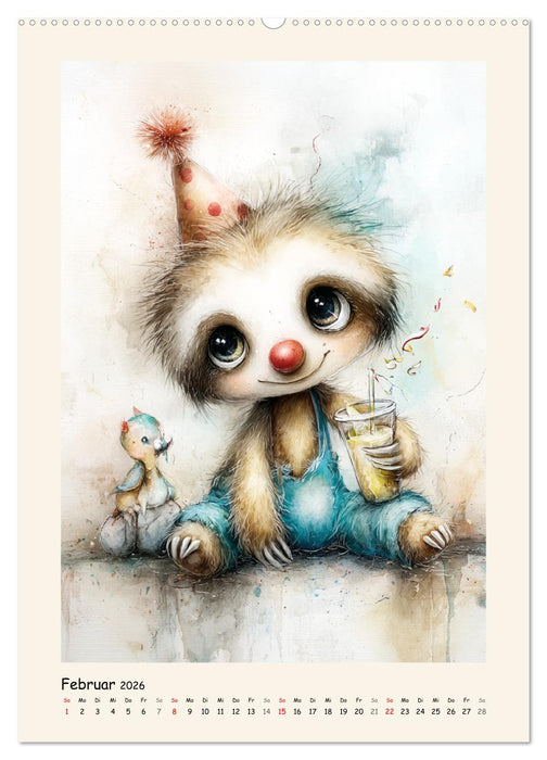Liebenswerte Faultiere. Verträumte Illustrationen in zarten Farben (CALVENDO Wandkalender 2026)