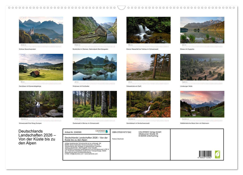 Deutschlands Landschaften 2026 – Von der Küste bis zu den Alpen (CALVENDO Wandkalender 2026)