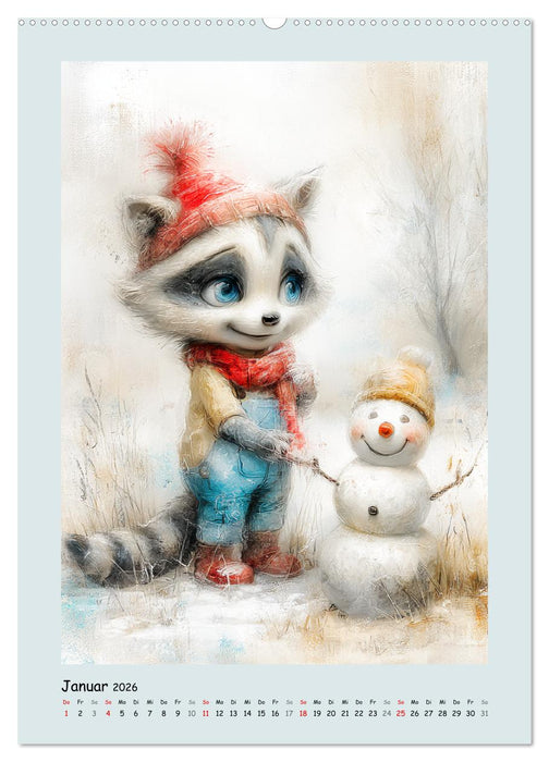 Putzige Waschbären. Zauberhafte Cartoon-Momente (CALVENDO Premium Wandkalender 2026)