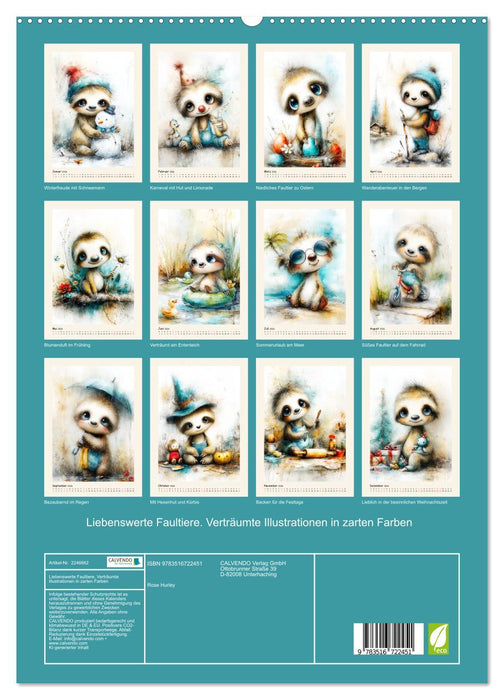 Liebenswerte Faultiere. Verträumte Illustrationen in zarten Farben (CALVENDO Premium Wandkalender 2026)