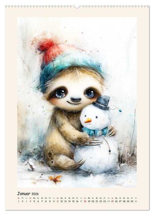 Liebenswerte Faultiere. Verträumte Illustrationen in zarten Farben (CALVENDO Premium Wandkalender 2026)