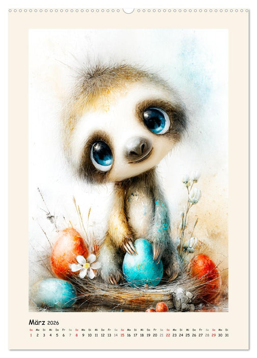 Liebenswerte Faultiere. Verträumte Illustrationen in zarten Farben (CALVENDO Premium Wandkalender 2026)