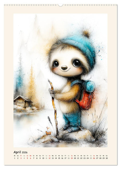 Liebenswerte Faultiere. Verträumte Illustrationen in zarten Farben (CALVENDO Premium Wandkalender 2026)