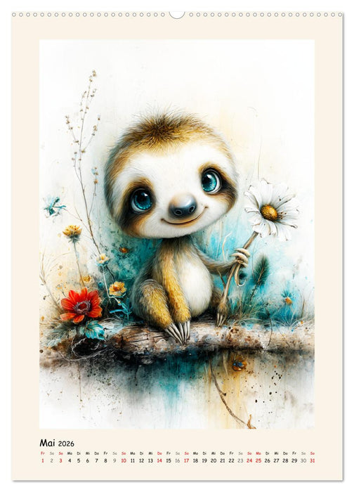 Liebenswerte Faultiere. Verträumte Illustrationen in zarten Farben (CALVENDO Premium Wandkalender 2026)