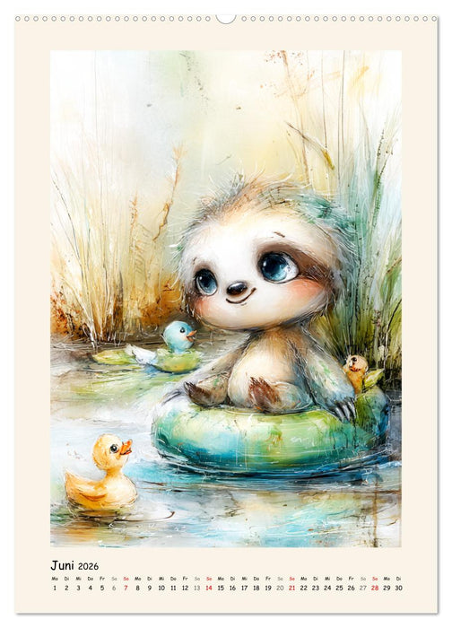 Liebenswerte Faultiere. Verträumte Illustrationen in zarten Farben (CALVENDO Premium Wandkalender 2026)