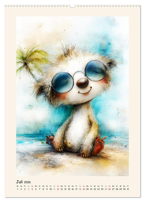 Liebenswerte Faultiere. Verträumte Illustrationen in zarten Farben (CALVENDO Premium Wandkalender 2026)
