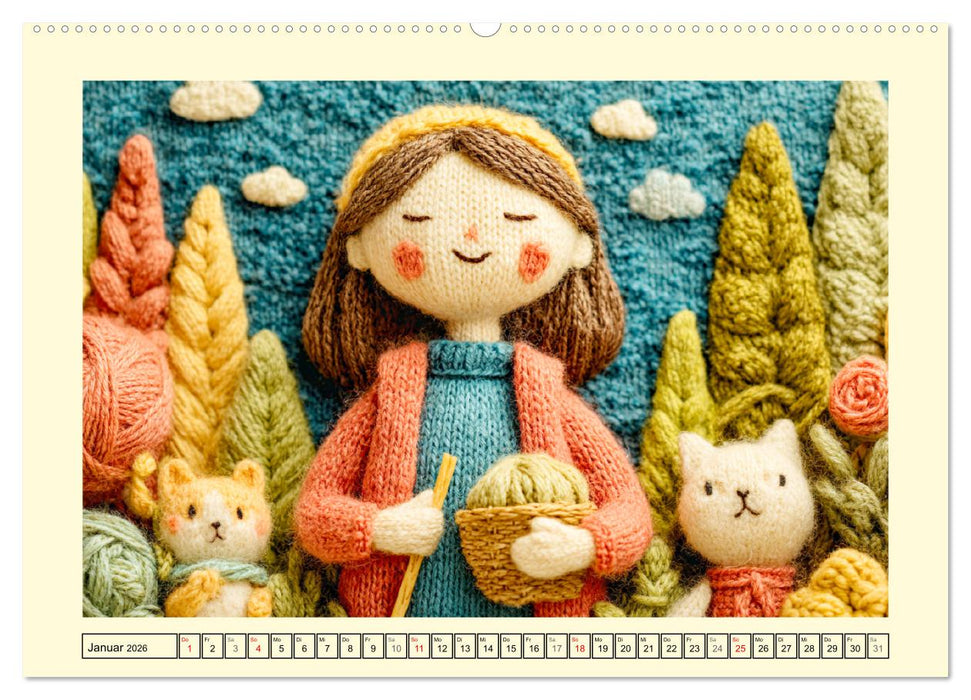 Wollige Maschenwelt. Gestrickte Harmonie für gemütliche Momente (CALVENDO Premium Wandkalender 2026)