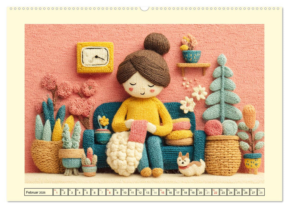 Wollige Maschenwelt. Gestrickte Harmonie für gemütliche Momente (CALVENDO Premium Wandkalender 2026)