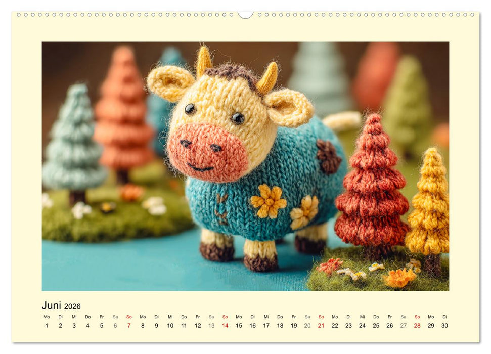 Flauschiger Bauernhof. Gestrickte Tierchen für Herz und Seele (CALVENDO Wandkalender 2026)