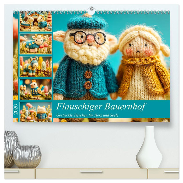 Flauschiger Bauernhof. Gestrickte Tierchen für Herz und Seele (CALVENDO Premium Wandkalender 2026)
