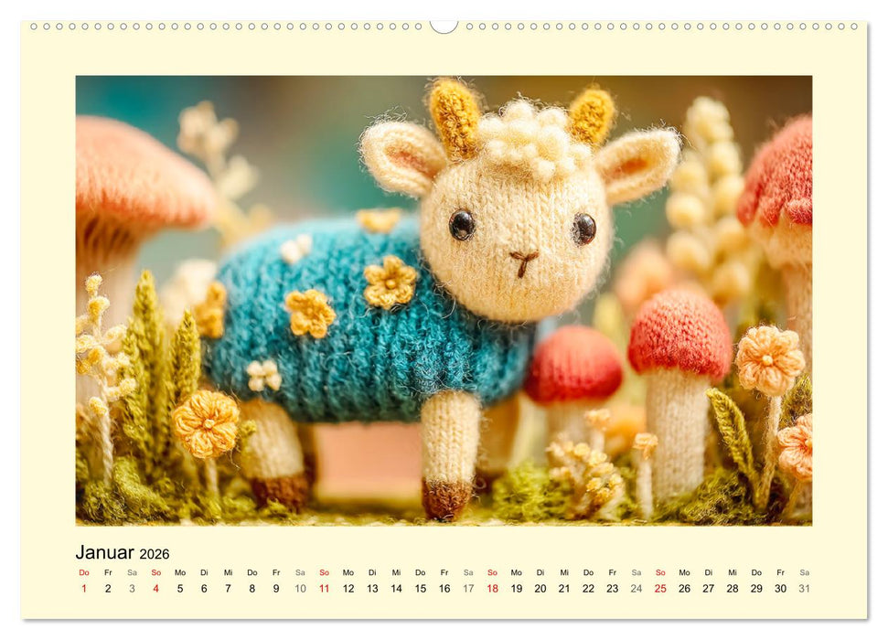 Flauschiger Bauernhof. Gestrickte Tierchen für Herz und Seele (CALVENDO Premium Wandkalender 2026)