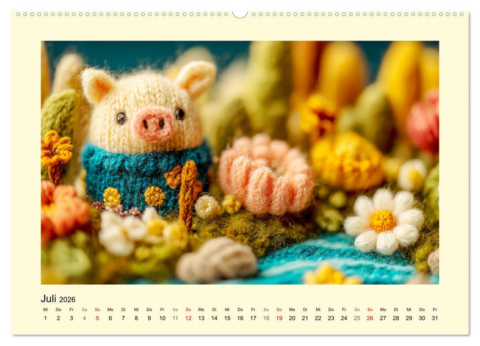 Flauschiger Bauernhof. Gestrickte Tierchen für Herz und Seele (CALVENDO Premium Wandkalender 2026)