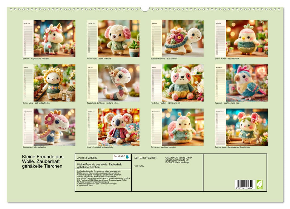 Kleine Freunde aus Wolle. Zauberhaft gehäkelte Tierchen (CALVENDO Wandkalender 2026)