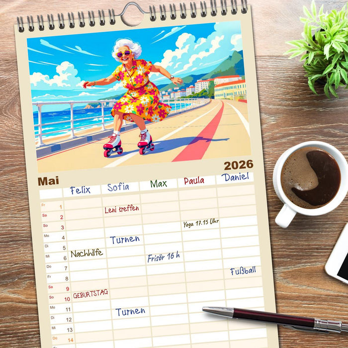 Oma rockt den Ruhestand - Lustiger Frauenkalender mit Humor (CALVENDO Familienplaner 2026)