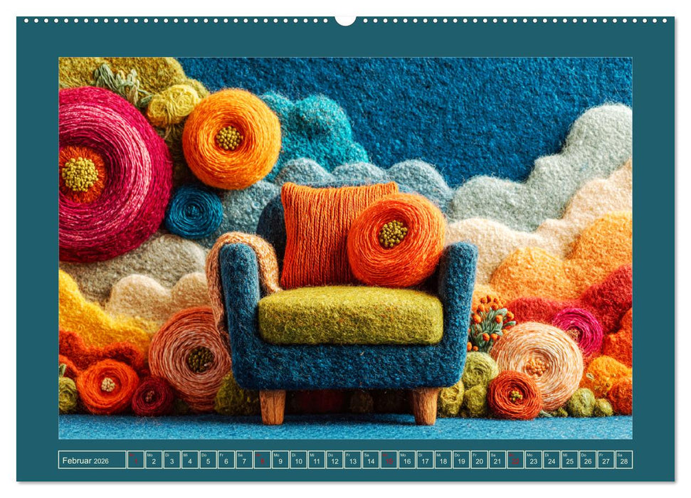 Charmante Filzoptik. Aus Wolle erschaffene Wohnwelten (CALVENDO Wandkalender 2026)
