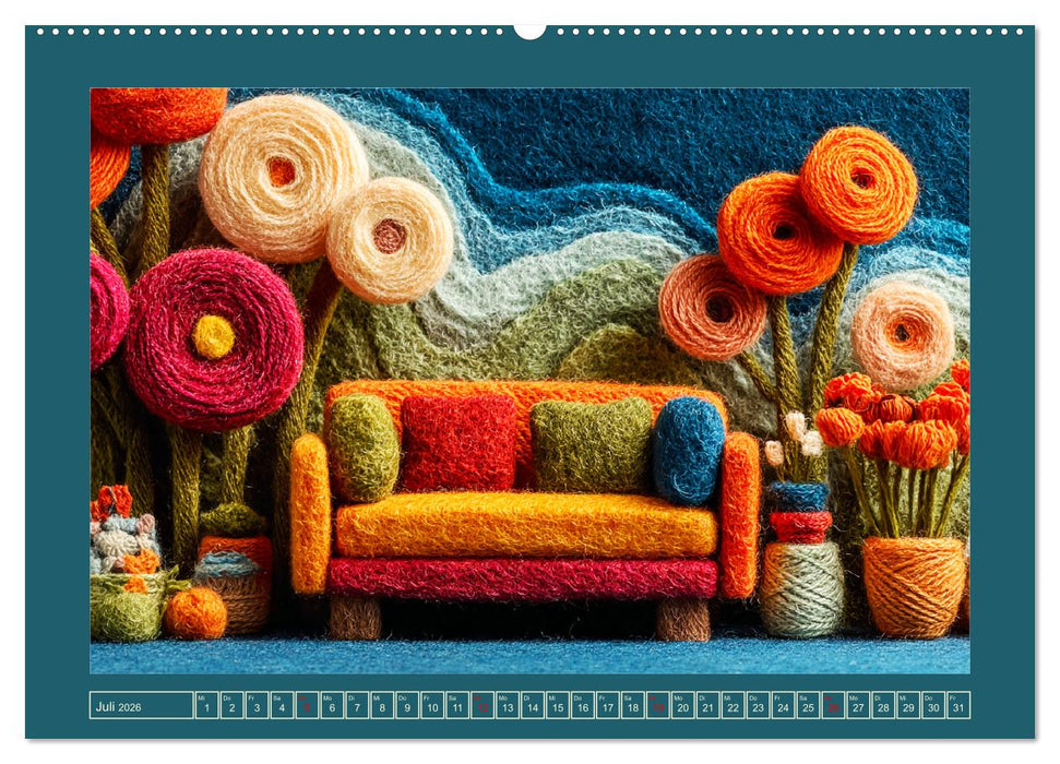 Charmante Filzoptik. Aus Wolle erschaffene Wohnwelten (CALVENDO Premium Wandkalender 2026)