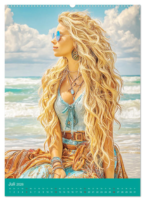 Boho-Girls. Romantische Freigeister im Sommer (CALVENDO Premium Wandkalender 2026)