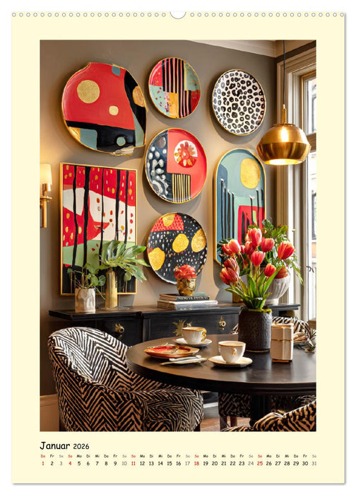 Edle Wandteller. Kunstvolle Designs in stilvollen Interieurs (CALVENDO Premium Wandkalender 2026)