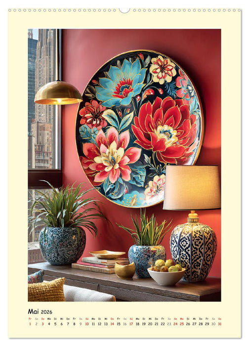 Edle Wandteller. Kunstvolle Designs in stilvollen Interieurs (CALVENDO Premium Wandkalender 2026)
