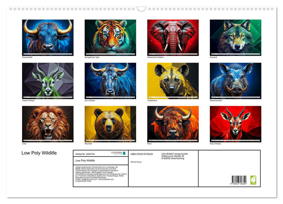 Low Poly Wildlife (CALVENDO Wandkalender 2026)