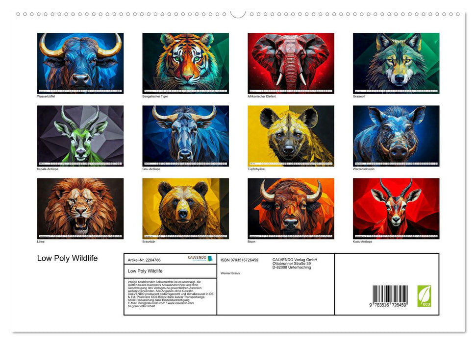 Low Poly Wildlife (CALVENDO Premium Wandkalender 2026)